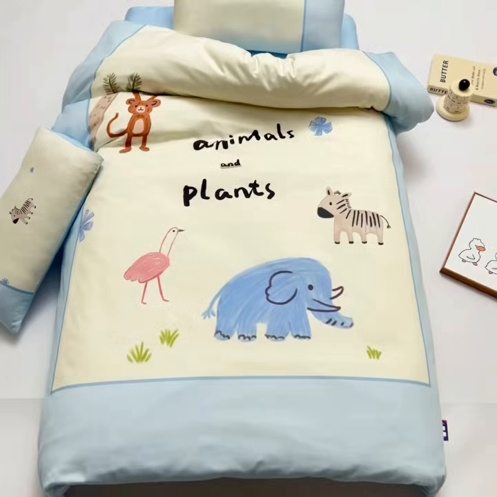 91家纺网 家纺一手货源 找家纺 御棉坊 2025年A类60支长绒棉数码印花幼儿园儿童套件 动物聚会