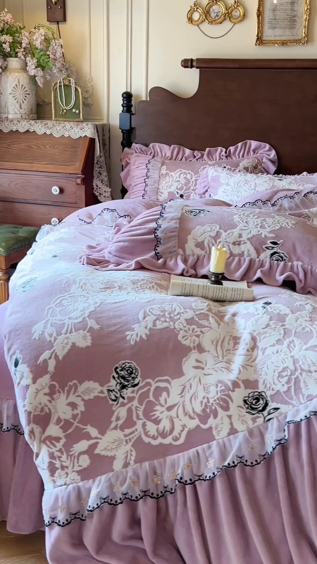 91家纺网 家纺一手货源 找家纺 （总）网红馆（ck家纺） 2025新款牛奶绒雕花花边四件套--国色天香