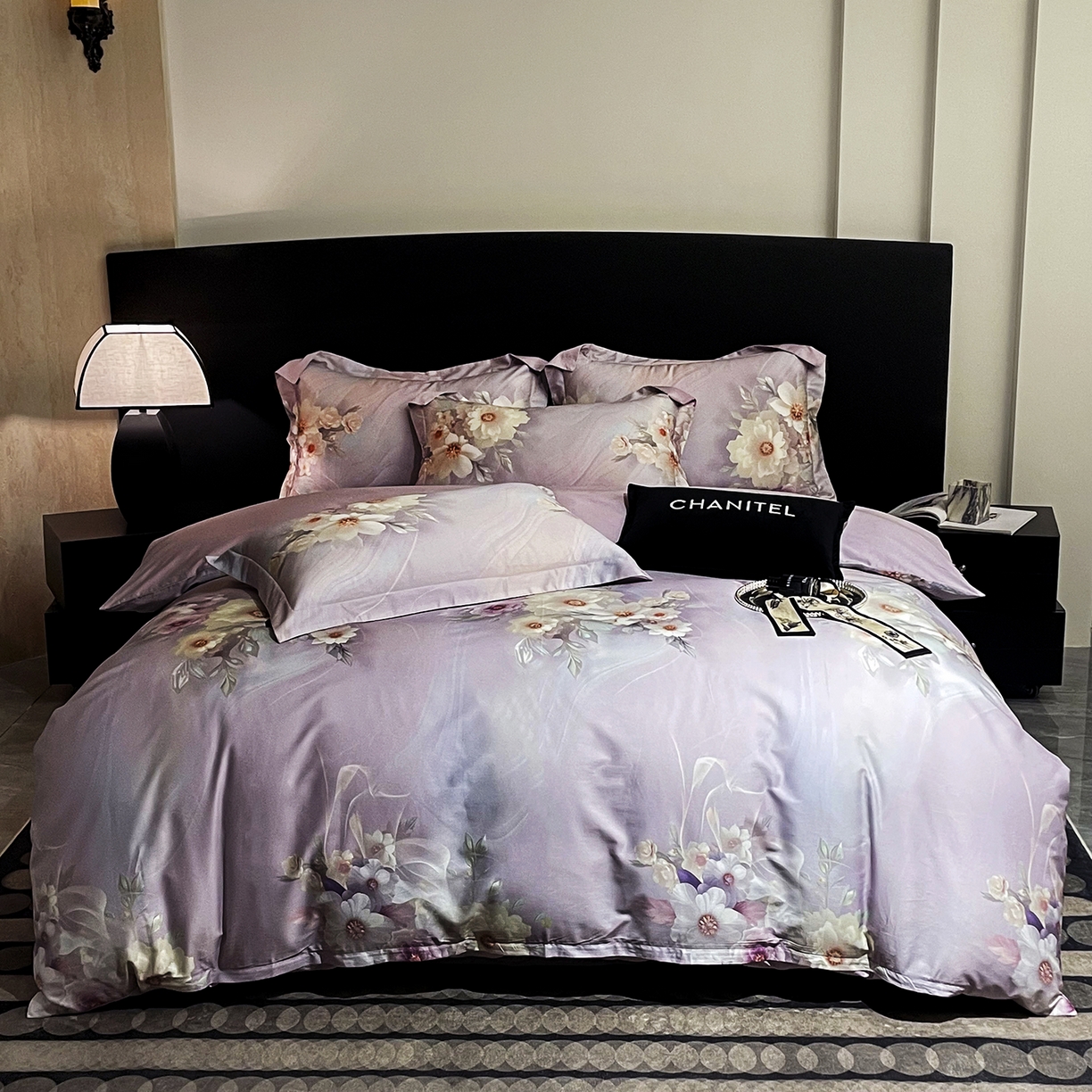 91家纺网 家纺一手货源 找家纺 大渔生活 2025新款贡缎长绒棉高品数码印花四件套 紫绫花梦