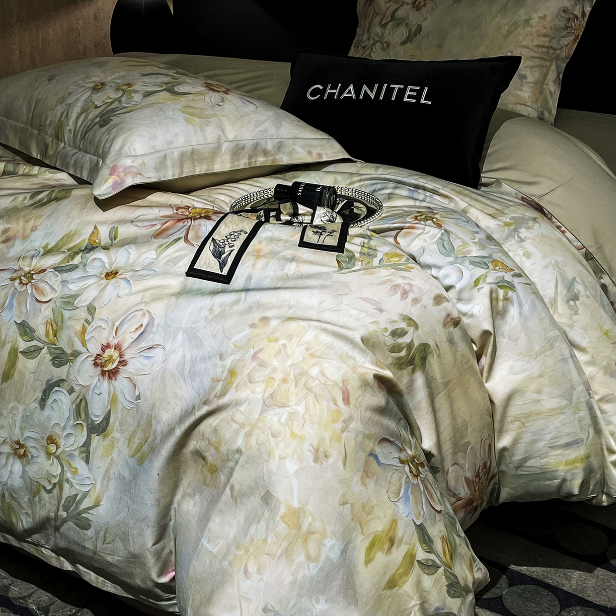 91家纺网 家纺一手货源 找家纺 大渔生活 2025新款贡缎长绒棉高品数码印花四件套 花锦奢眠