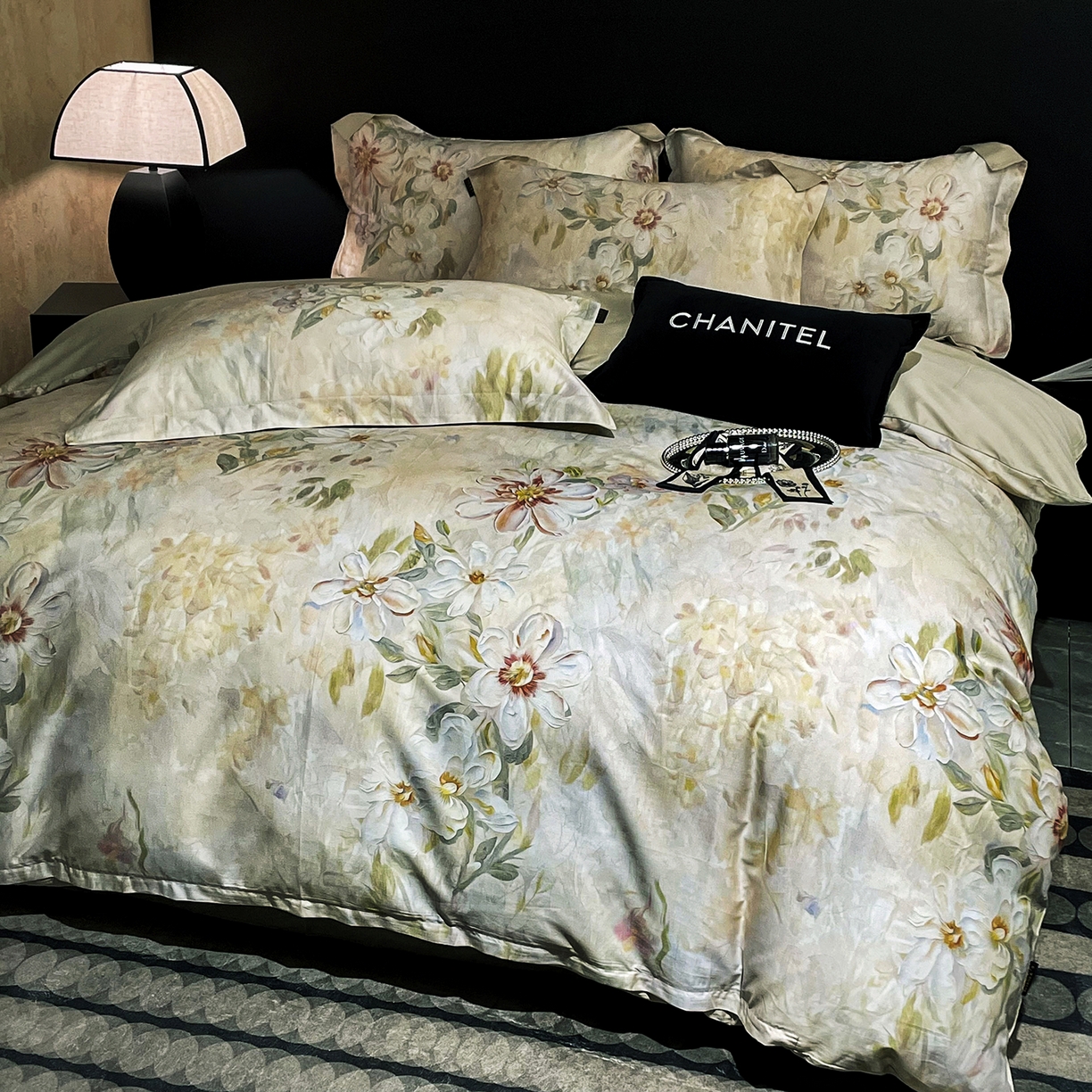 91家纺网 家纺一手货源 找家纺 大渔生活 2025新款贡缎长绒棉高品数码印花四件套 花锦奢眠