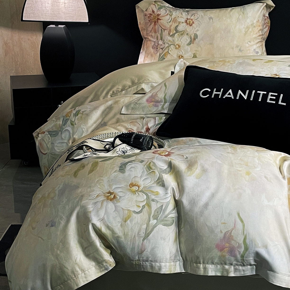 91家纺网 家纺一手货源 找家纺 大渔生活 2025新款贡缎长绒棉高品数码印花四件套 花锦奢眠