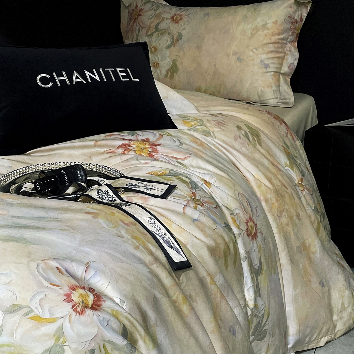 91家纺网 家纺一手货源 找家纺 大渔生活 2025新款贡缎长绒棉高品数码印花四件套 花锦奢眠