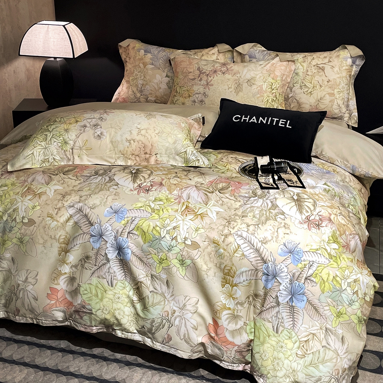 91家纺网 家纺一手货源 找家纺 大渔生活 2025新款贡缎长绒棉高品数码印花四件套 花屿织叶