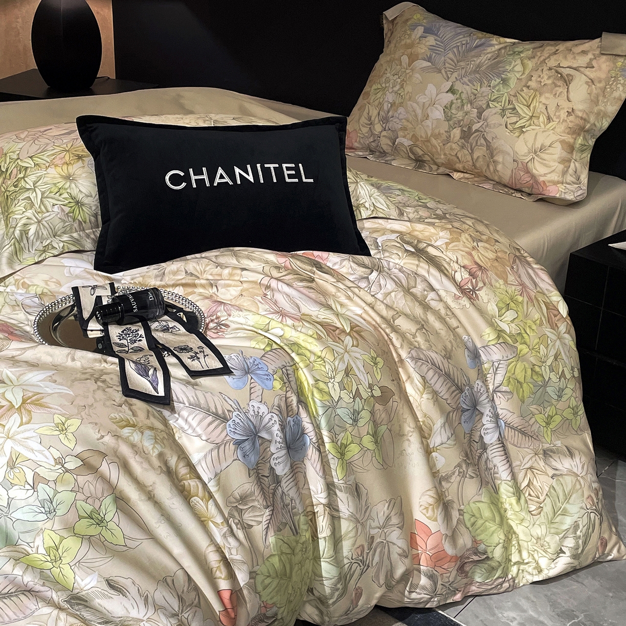 91家纺网 家纺一手货源 找家纺 大渔生活 2025新款贡缎长绒棉高品数码印花四件套 花屿织叶