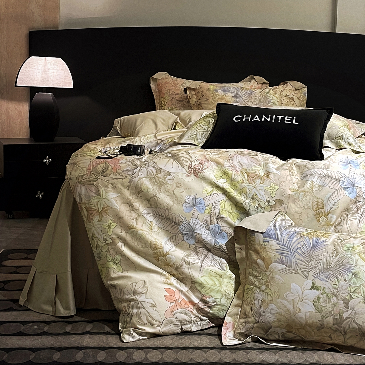 91家纺网 家纺一手货源 找家纺 大渔生活 2025新款贡缎长绒棉高品数码印花四件套 花屿织叶