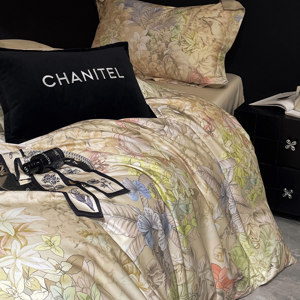 91家纺网 家纺一手货源 找家纺 大渔生活 2025新款贡缎长绒棉高品数码印花四件套 花屿织叶