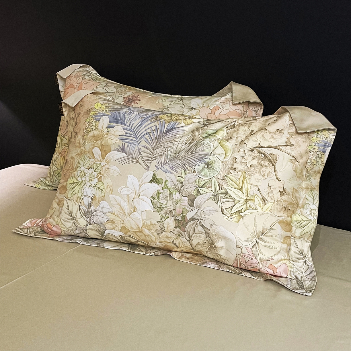 91家纺网 家纺一手货源 找家纺 大渔生活 2025新款贡缎长绒棉高品数码印花四件套 花屿织叶