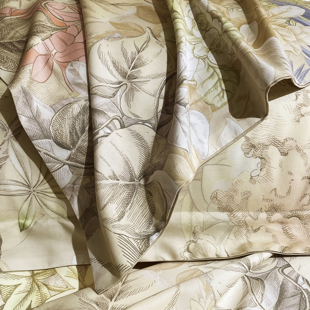 91家纺网 家纺一手货源 找家纺 大渔生活 2025新款贡缎长绒棉高品数码印花四件套 花屿织叶