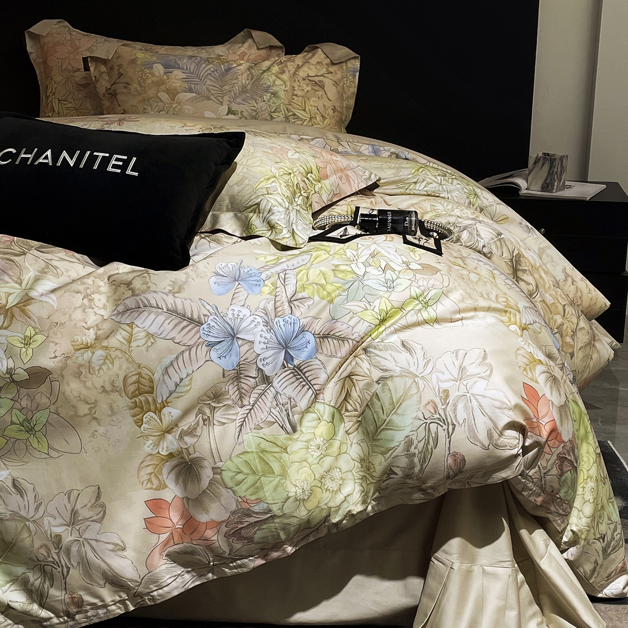 91家纺网 家纺一手货源 找家纺 大渔生活 2025新款贡缎长绒棉高品数码印花四件套 花屿织叶