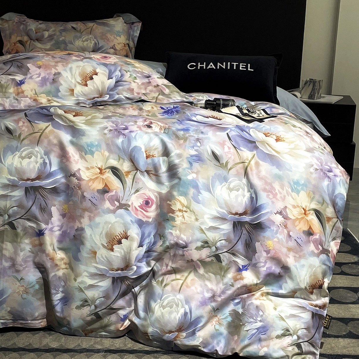 91家纺网 家纺一手货源 找家纺 大渔生活 2025新款贡缎长绒棉高品数码印花四件套 幻彩花眠