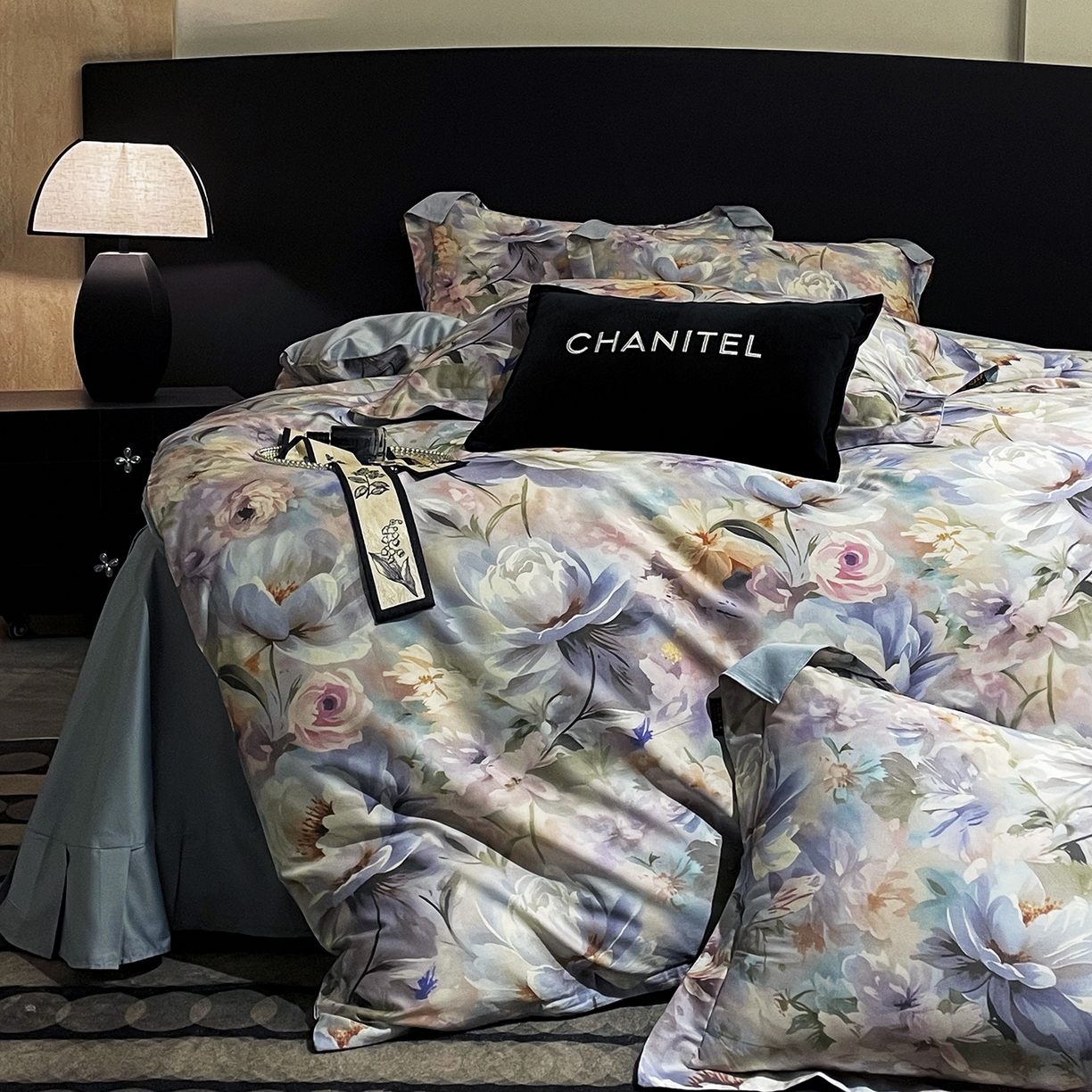 91家纺网 家纺一手货源 找家纺 大渔生活 2025新款贡缎长绒棉高品数码印花四件套 幻彩花眠