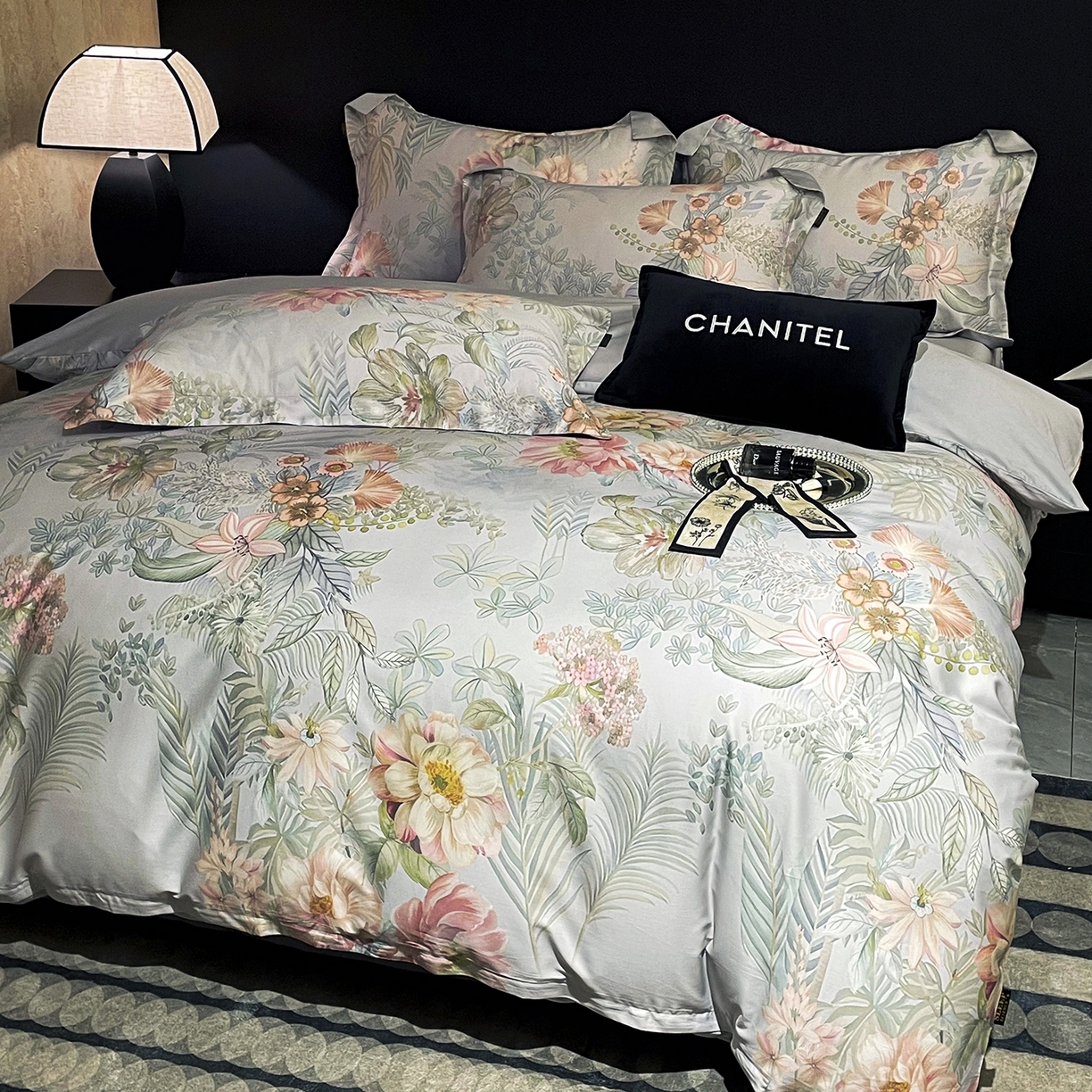 91家纺网 家纺一手货源 找家纺 大渔生活 2025新款贡缎长绒棉高品数码印花四件套 静若繁花