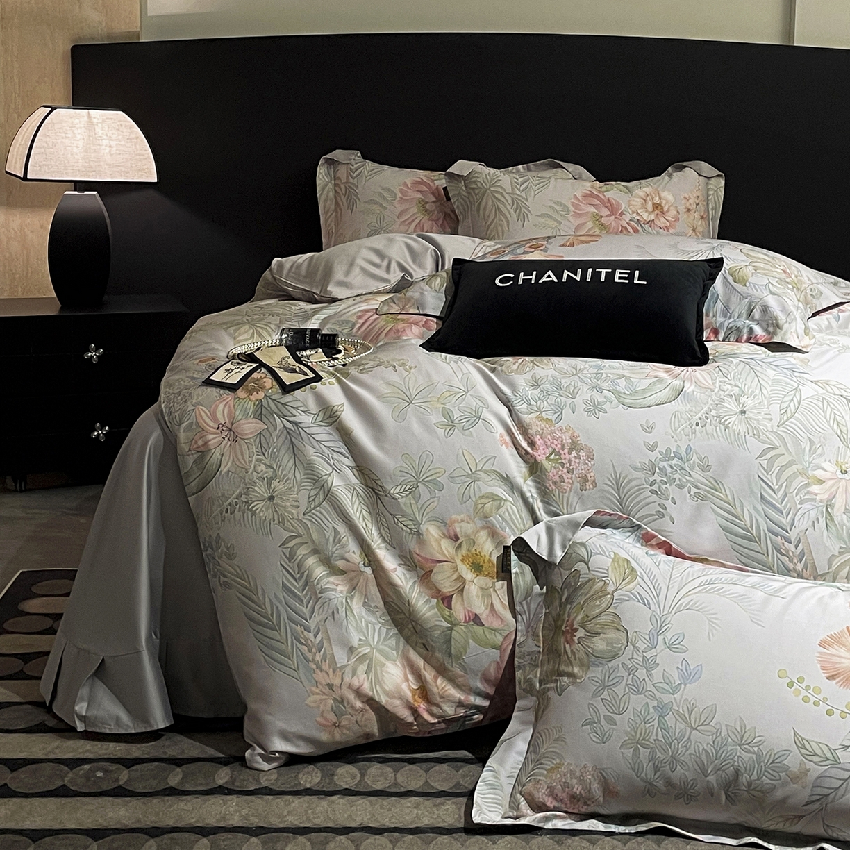 91家纺网 家纺一手货源 找家纺 大渔生活 2025新款贡缎长绒棉高品数码印花四件套 静若繁花