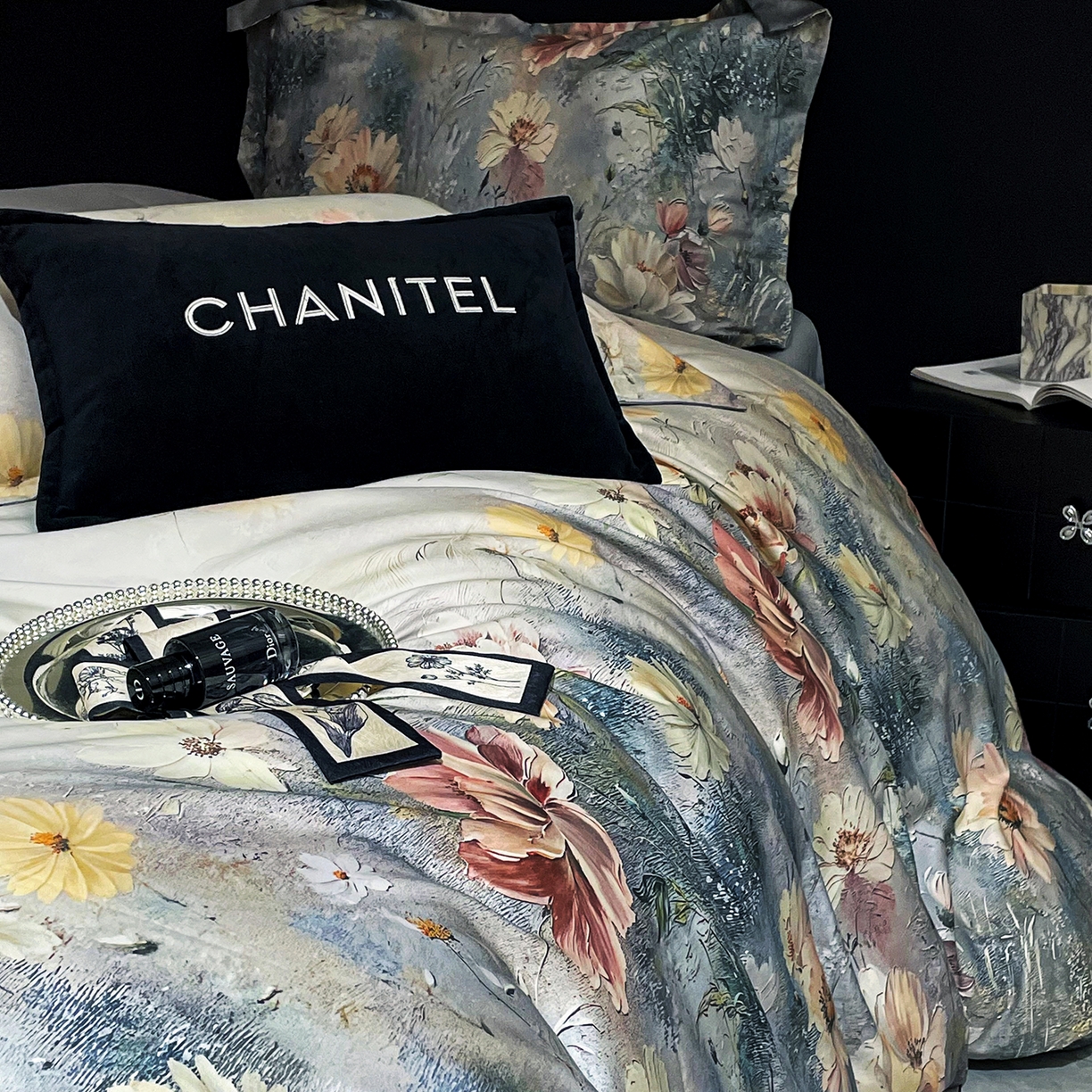 91家纺网 家纺一手货源 找家纺 大渔生活 2025新款贡缎长绒棉高品数码印花四件套 清梦花漪