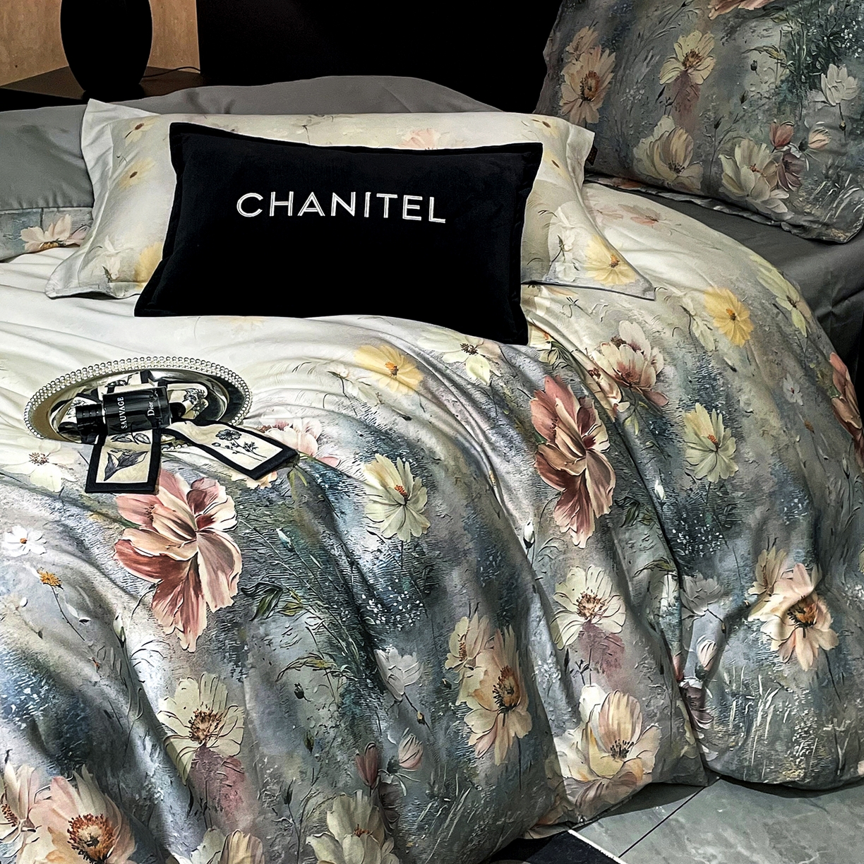 91家纺网 家纺一手货源 找家纺 大渔生活 2025新款贡缎长绒棉高品数码印花四件套 清梦花漪