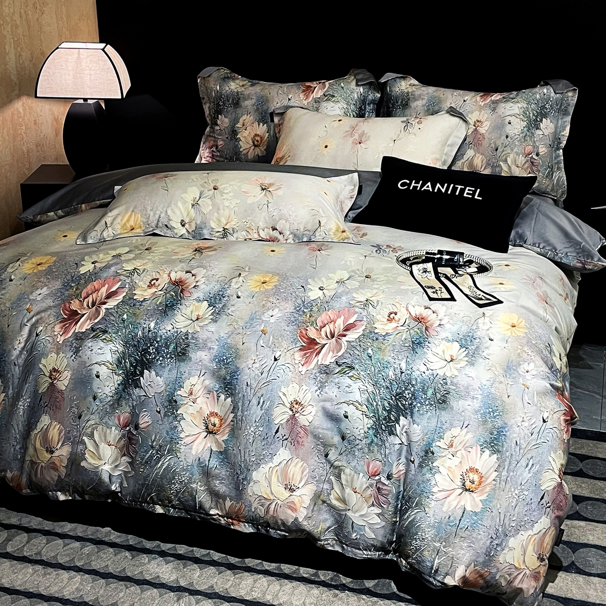 91家纺网 家纺一手货源 找家纺 大渔生活 2025新款贡缎长绒棉高品数码印花四件套 清梦花漪