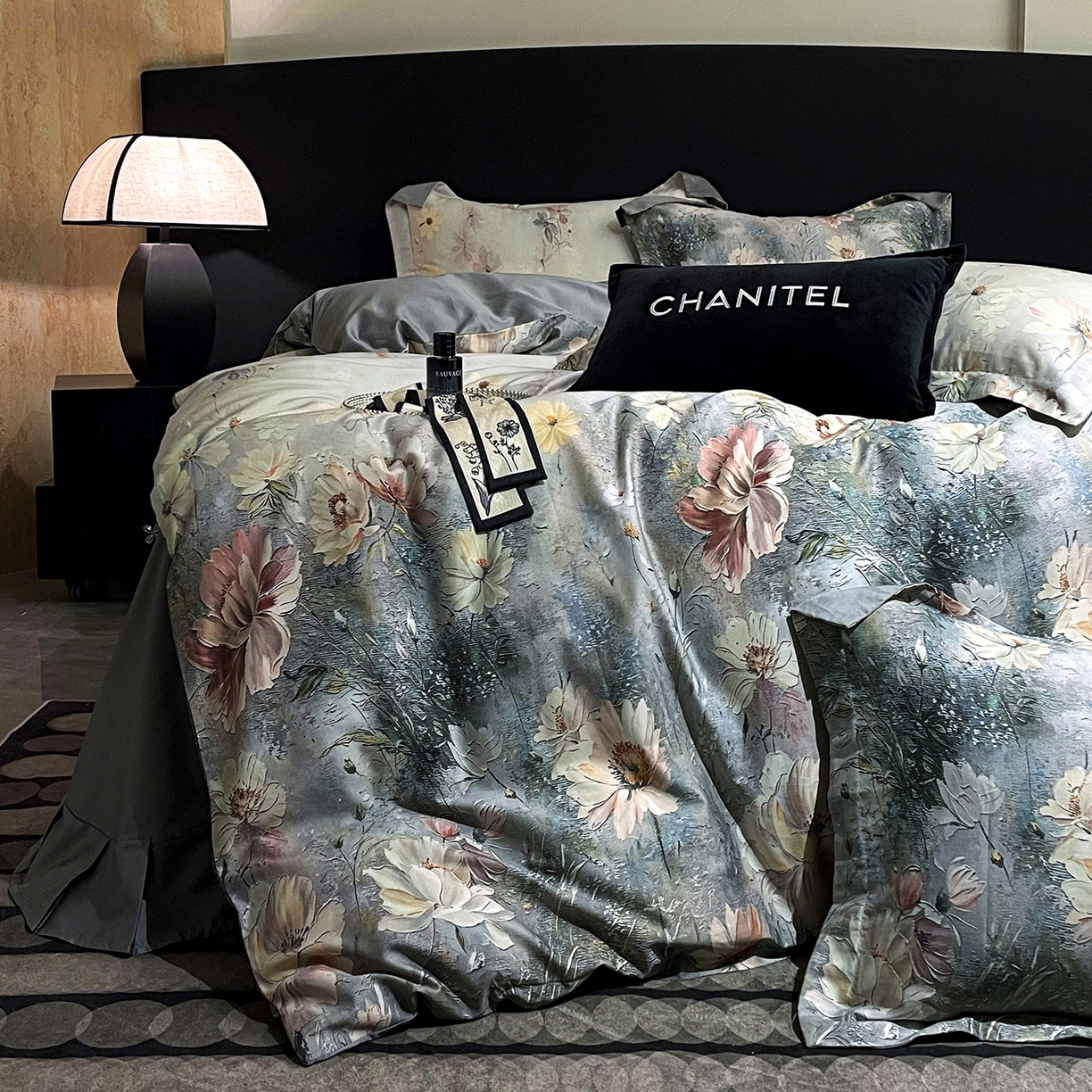 91家纺网 家纺一手货源 找家纺 大渔生活 2025新款贡缎长绒棉高品数码印花四件套 清梦花漪