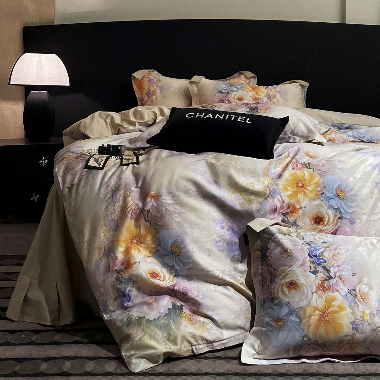 91家纺网 家纺一手货源 找家纺 大渔生活 2025新款贡缎长绒棉高品数码印花四件套 柔缎花眠