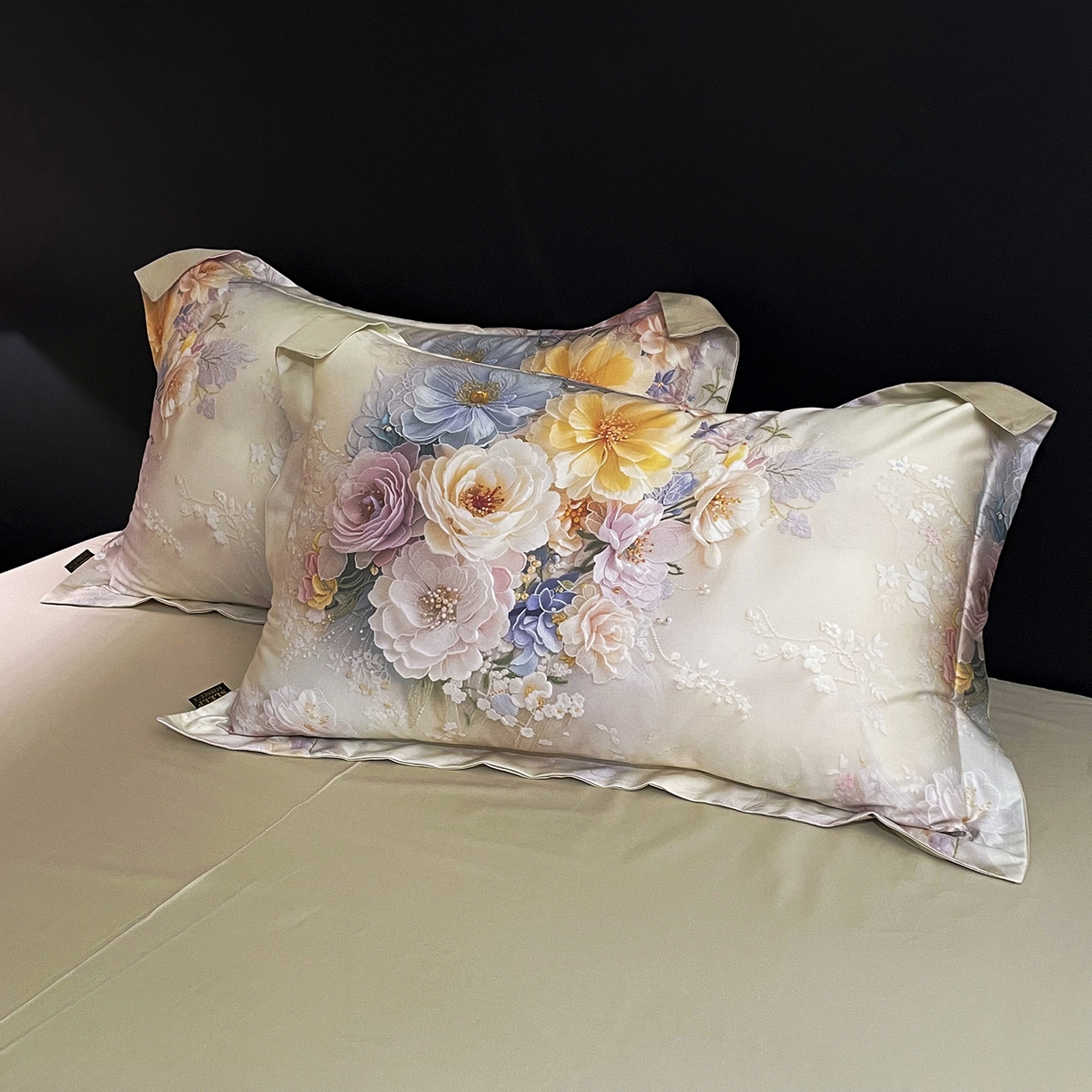 91家纺网 家纺一手货源 找家纺 大渔生活 2025新款贡缎长绒棉高品数码印花四件套 柔缎花眠