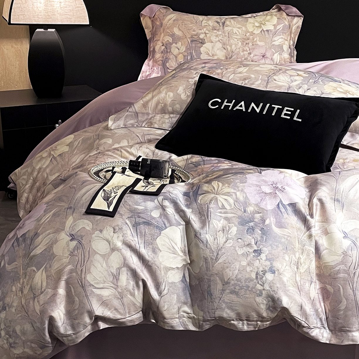 91家纺网 家纺一手货源 找家纺 大渔生活 2025新款贡缎长绒棉高品数码印花四件套 怡梦花韵