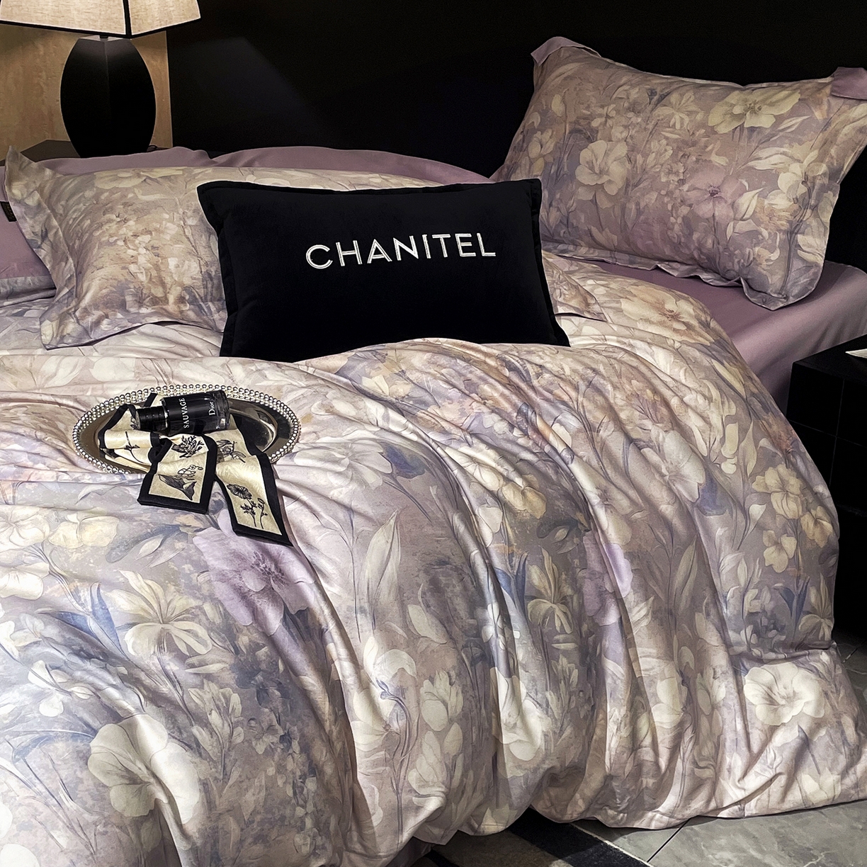 91家纺网 家纺一手货源 找家纺 大渔生活 2025新款贡缎长绒棉高品数码印花四件套 怡梦花韵