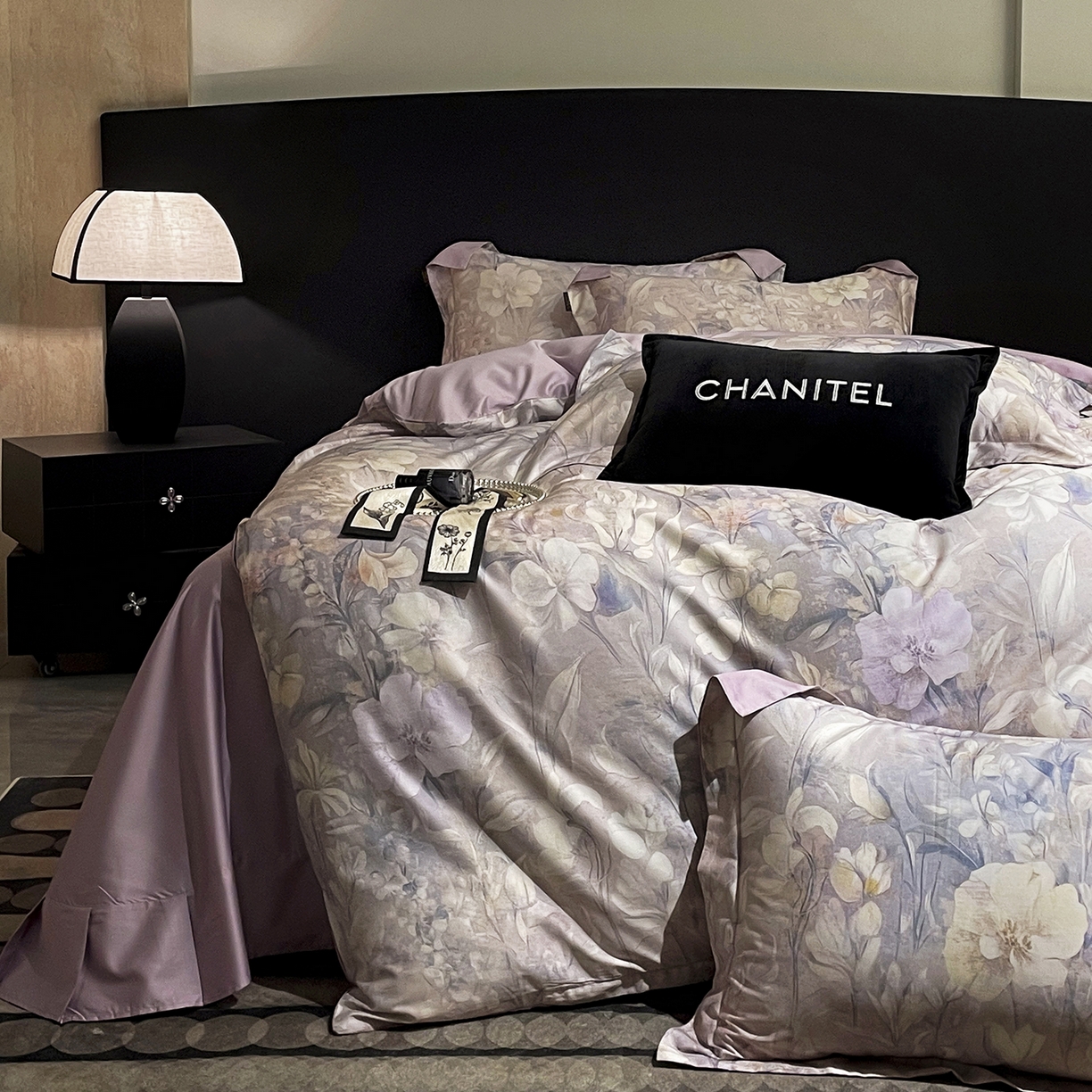 91家纺网 家纺一手货源 找家纺 大渔生活 2025新款贡缎长绒棉高品数码印花四件套 怡梦花韵