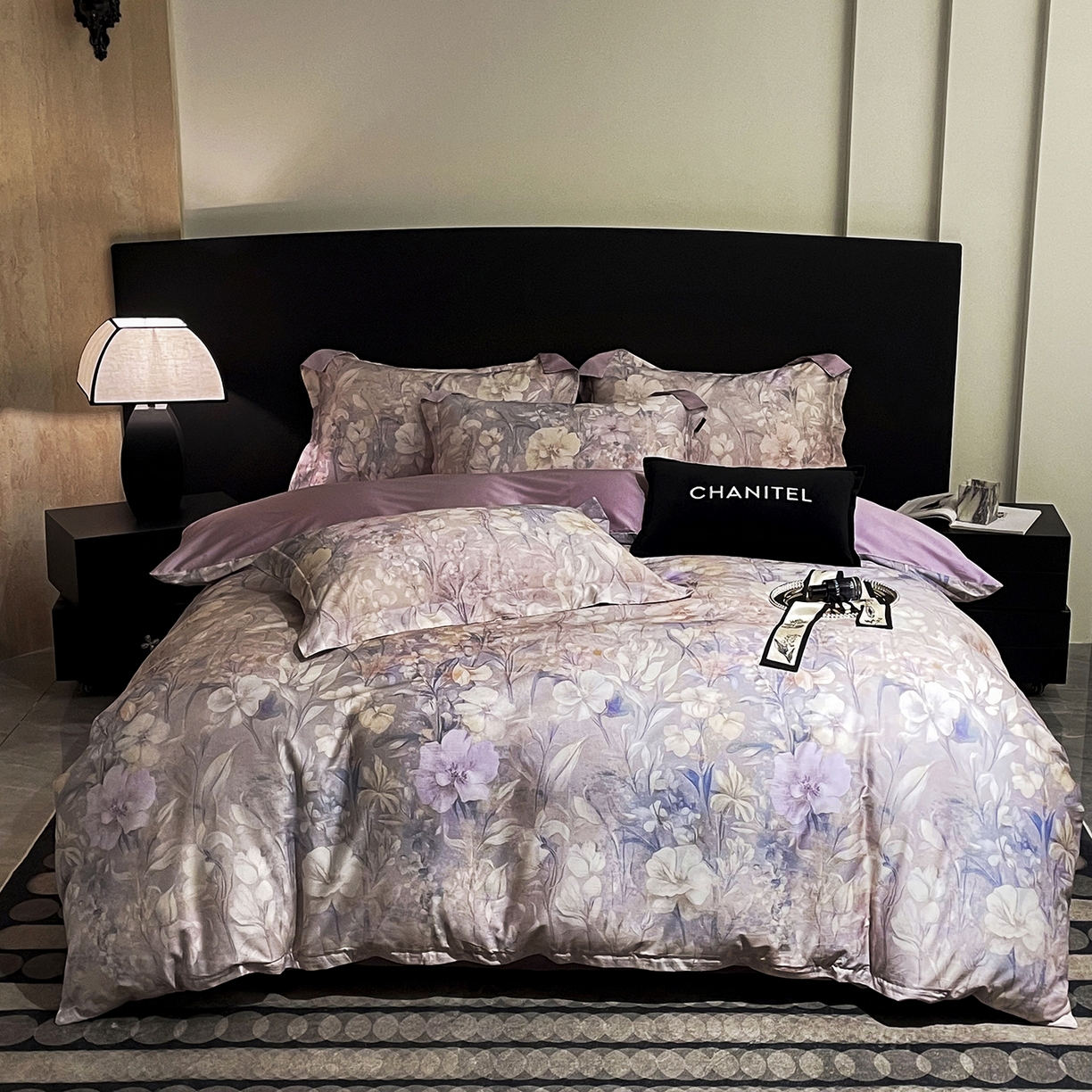 大渔生活 2025新款贡缎长绒棉高品数码印花四件套 怡梦花韵