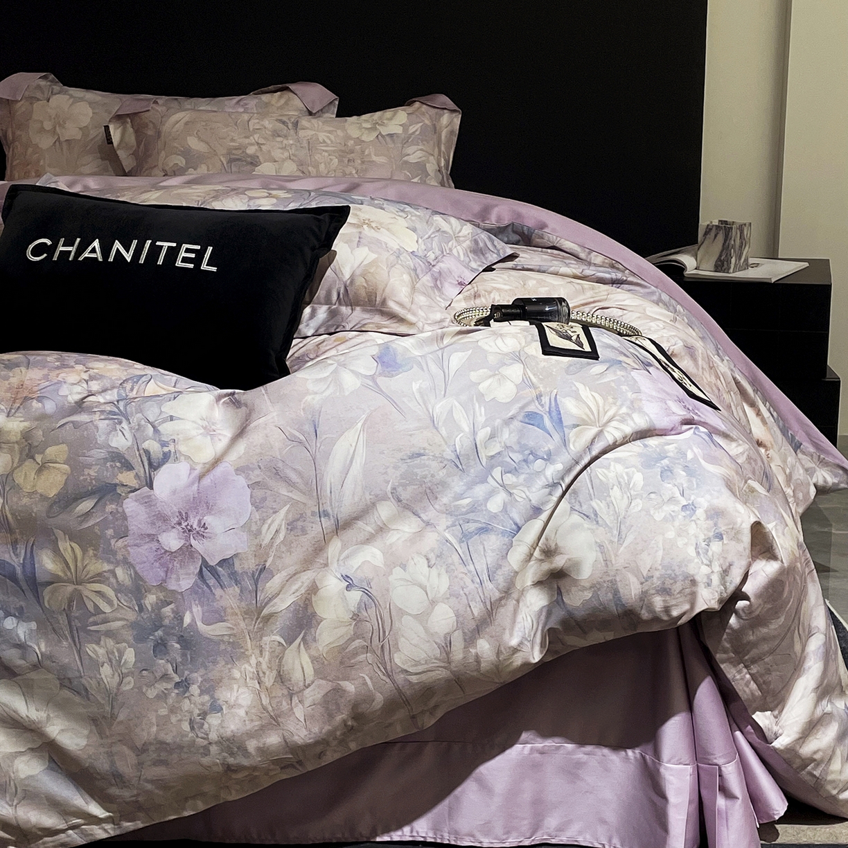 91家纺网 家纺一手货源 找家纺 大渔生活 2025新款贡缎长绒棉高品数码印花四件套 怡梦花韵