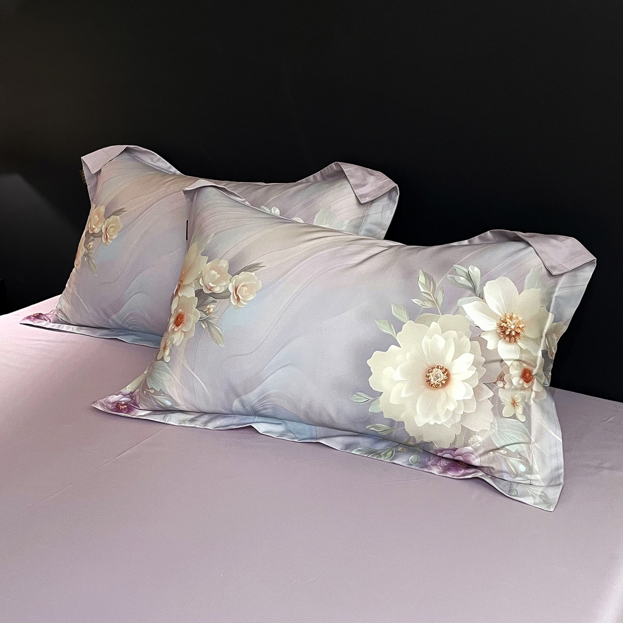 91家纺网 家纺一手货源 找家纺 大渔生活 2025新款贡缎长绒棉高品数码印花四件套 紫绫花梦