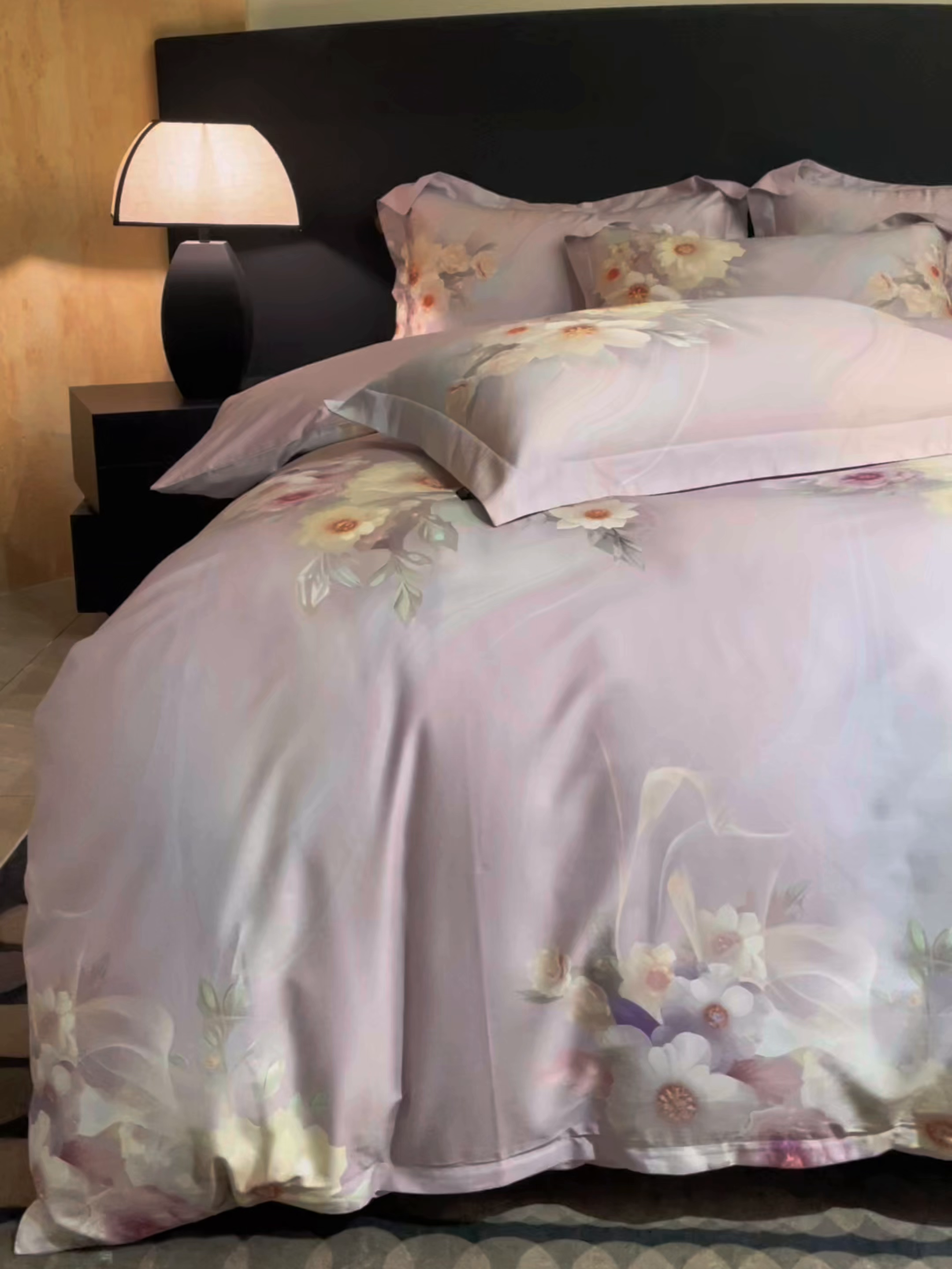 91家纺网 家纺一手货源 找家纺 大渔生活 2025新款贡缎长绒棉高品数码印花四件套 紫绫花梦