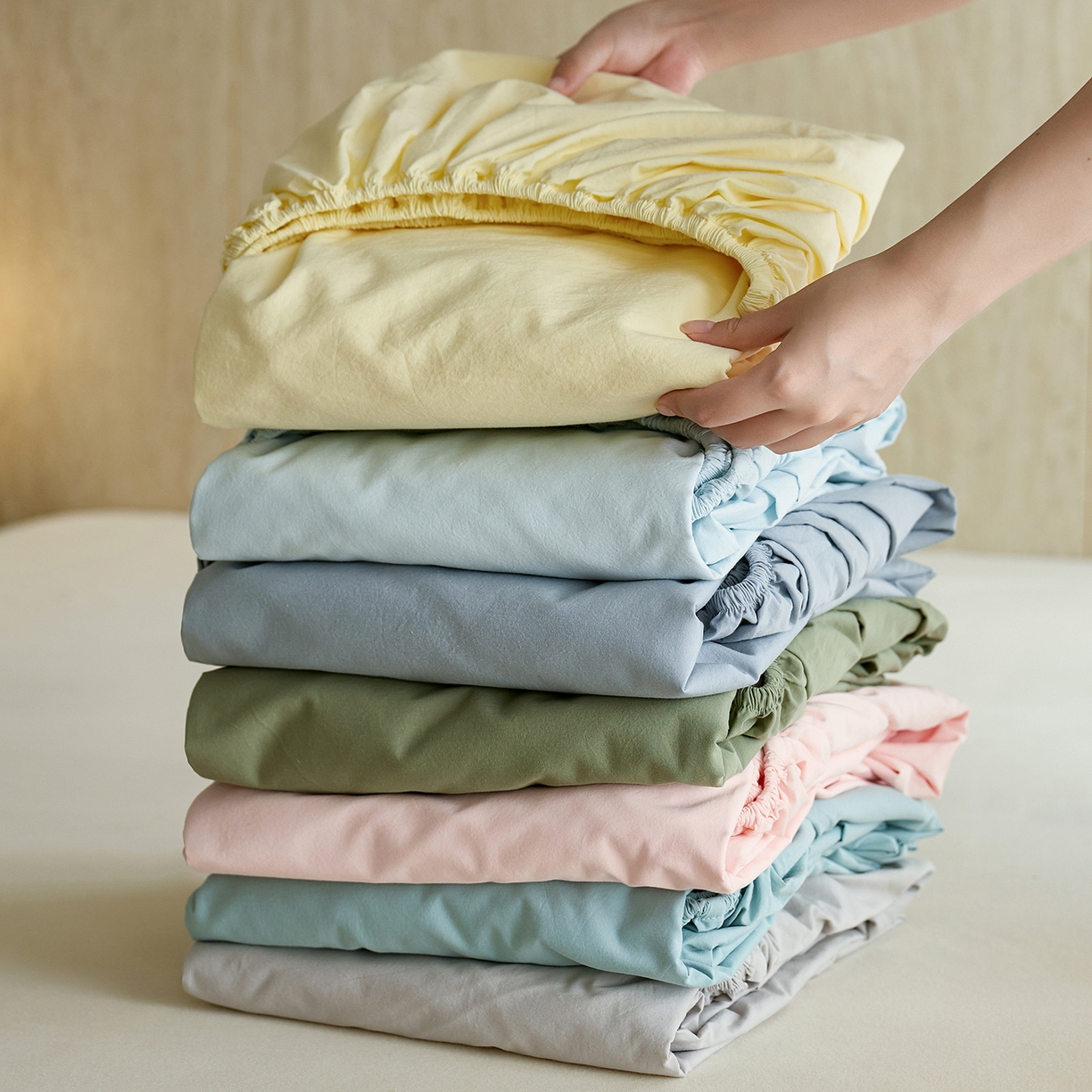 91家纺网 家纺一手货源 找家纺 （总）轩和家居 2025新款全棉高支旧感砂洗长绒棉单床笠