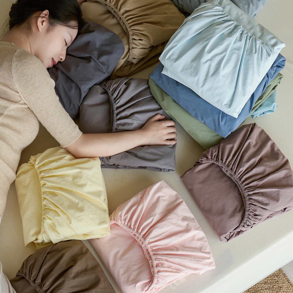 91家纺网 家纺一手货源 找家纺 （总）轩和家居 2025新款全棉高支旧感砂洗长绒棉单床笠