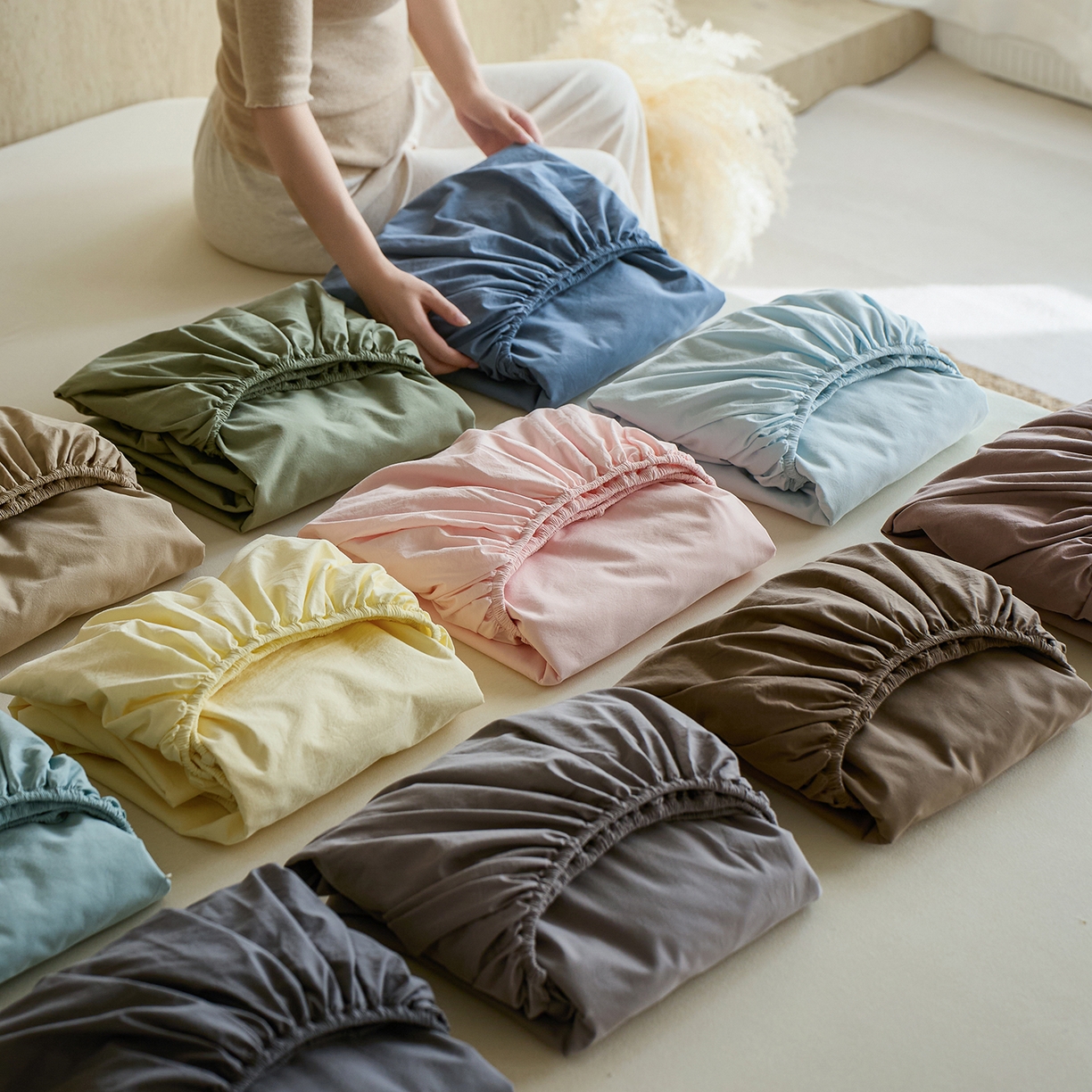 91家纺网 家纺一手货源 找家纺 （总）轩和家居 2025新款全棉高支旧感砂洗长绒棉单床笠