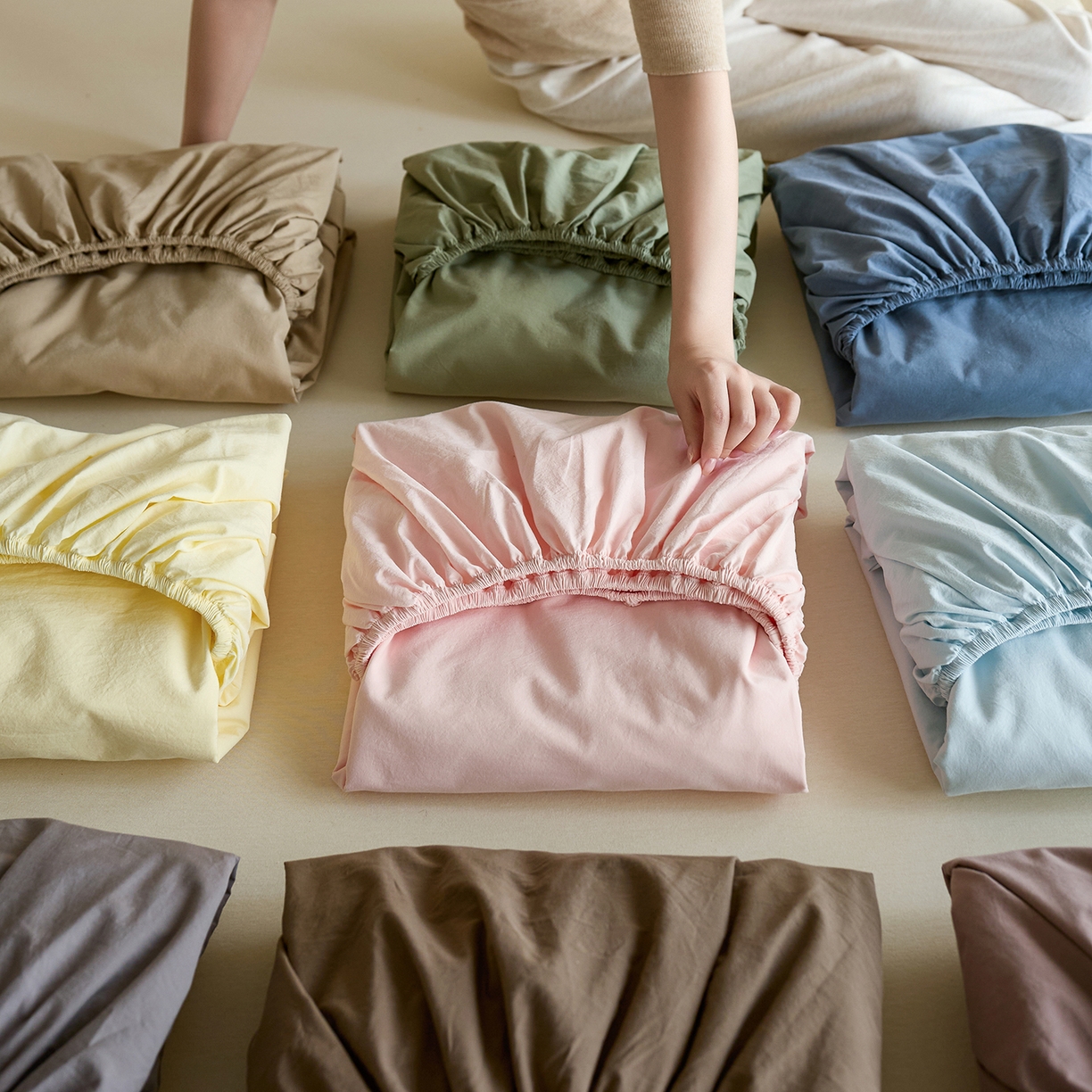 91家纺网 家纺一手货源 找家纺 （总）轩和家居 2025新款全棉高支旧感砂洗长绒棉单床笠