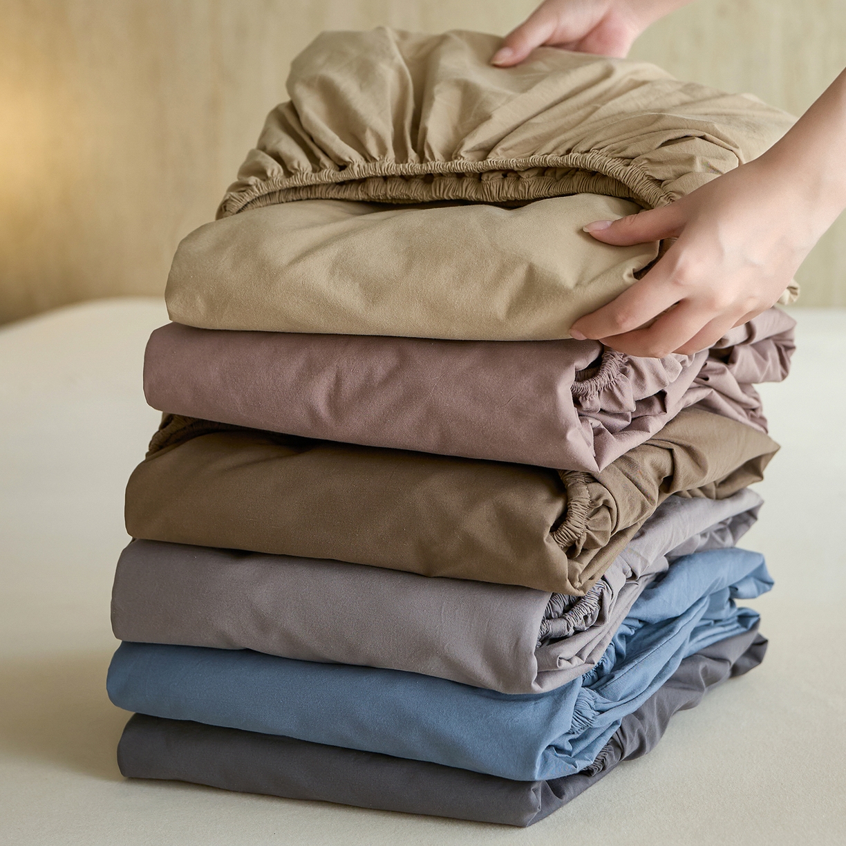 91家纺网 家纺一手货源 找家纺 轩和家居 2025新款全棉高支旧感砂洗长绒棉单床笠 组合