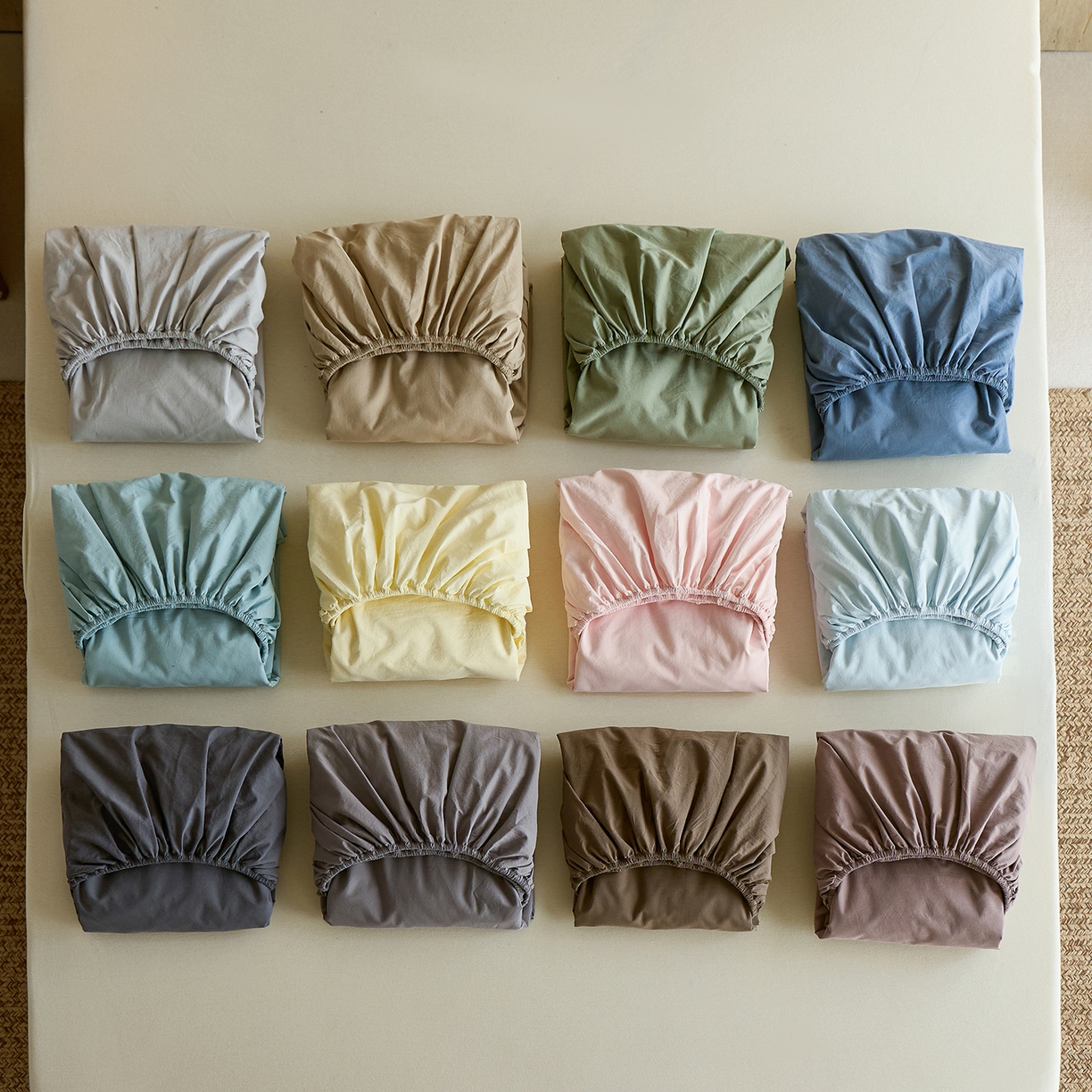 91家纺网 家纺一手货源 找家纺 轩和家居 2025新款全棉高支旧感砂洗长绒棉单床笠 组合