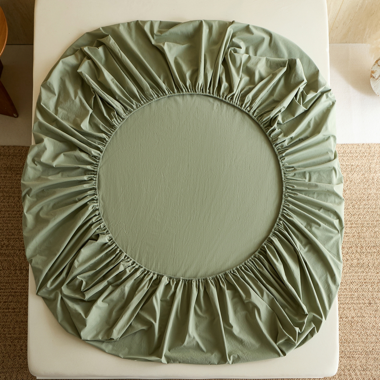 91家纺网 家纺一手货源 找家纺 轩和家居 2025新款全棉高支旧感砂洗长绒棉单床笠 青绿色