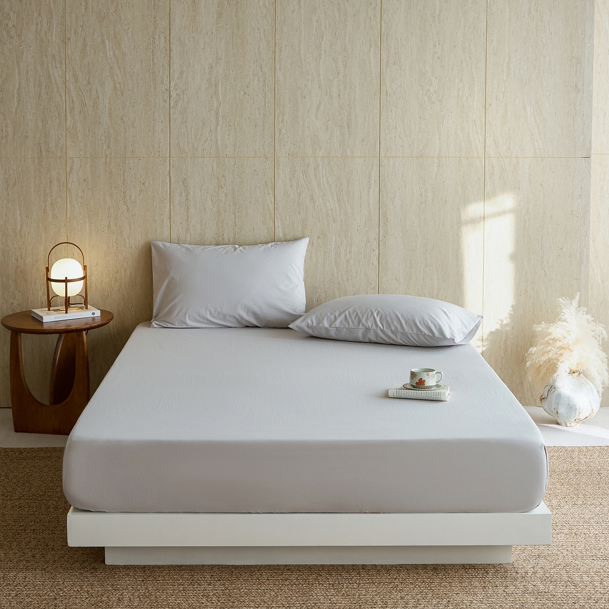 轩和家居 2025新款全棉高支旧感砂洗长绒棉单床笠 细雨灰