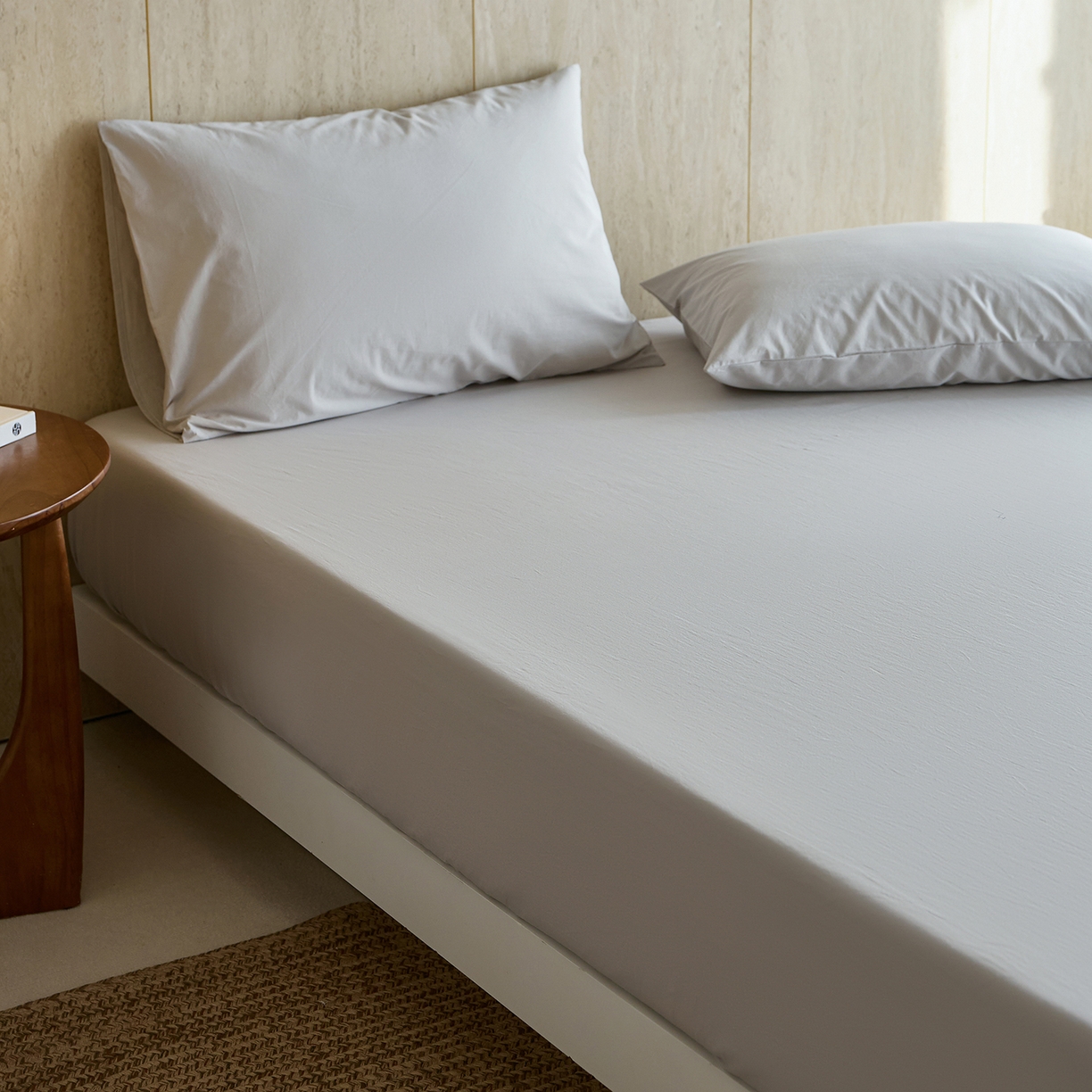 91家纺网 家纺一手货源 找家纺 轩和家居 2025新款全棉高支旧感砂洗长绒棉单床笠 细雨灰