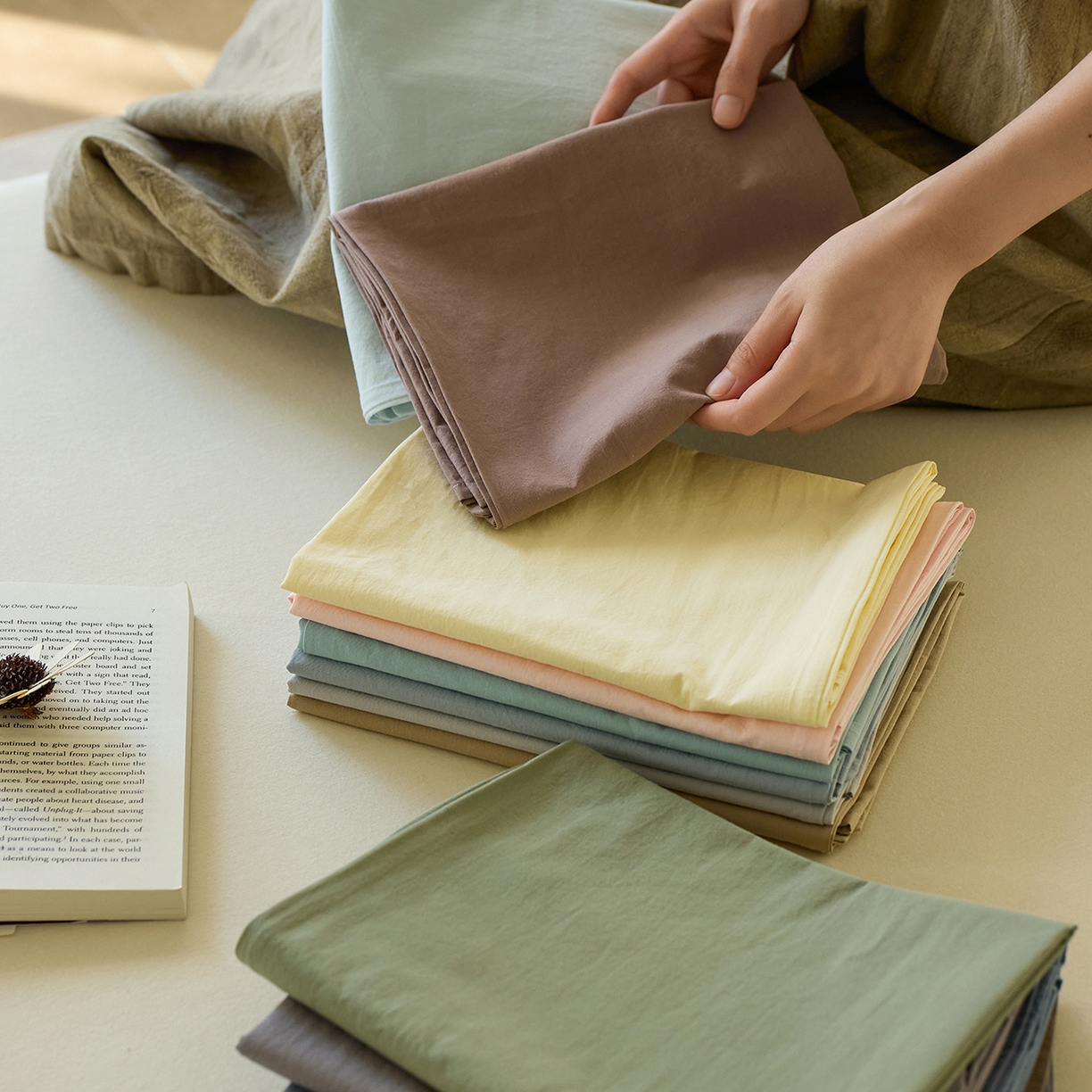 轩和家居 2025新款全棉高支旧感砂洗长绒棉单床单 组合