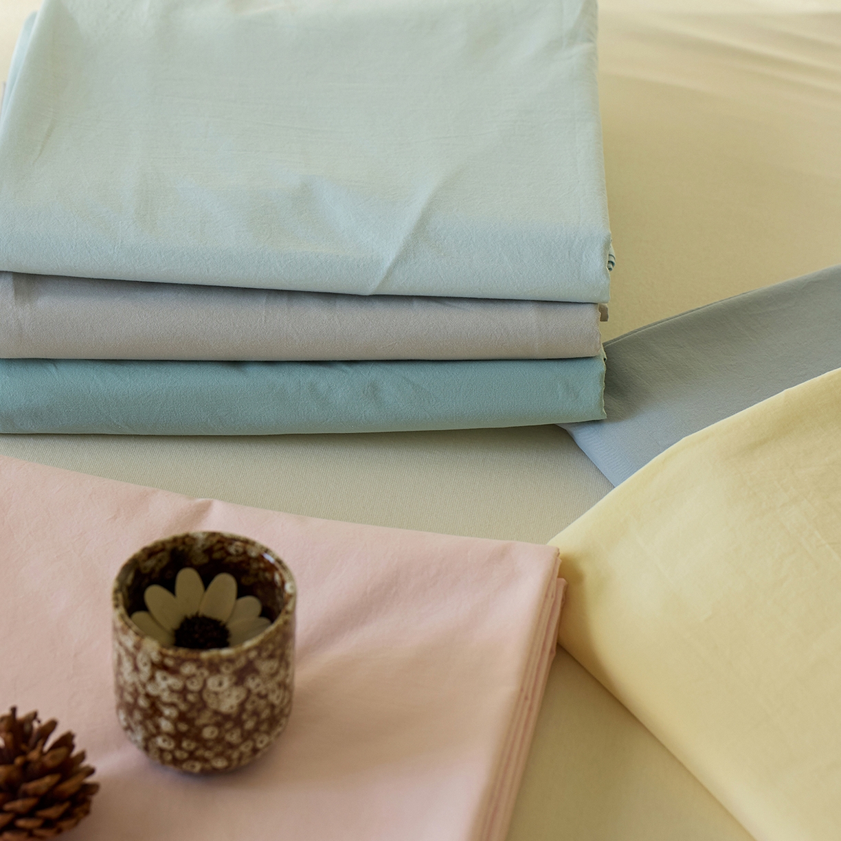 91家纺网 家纺一手货源 找家纺 轩和家居 2025新款全棉高支旧感砂洗长绒棉单床单 组合