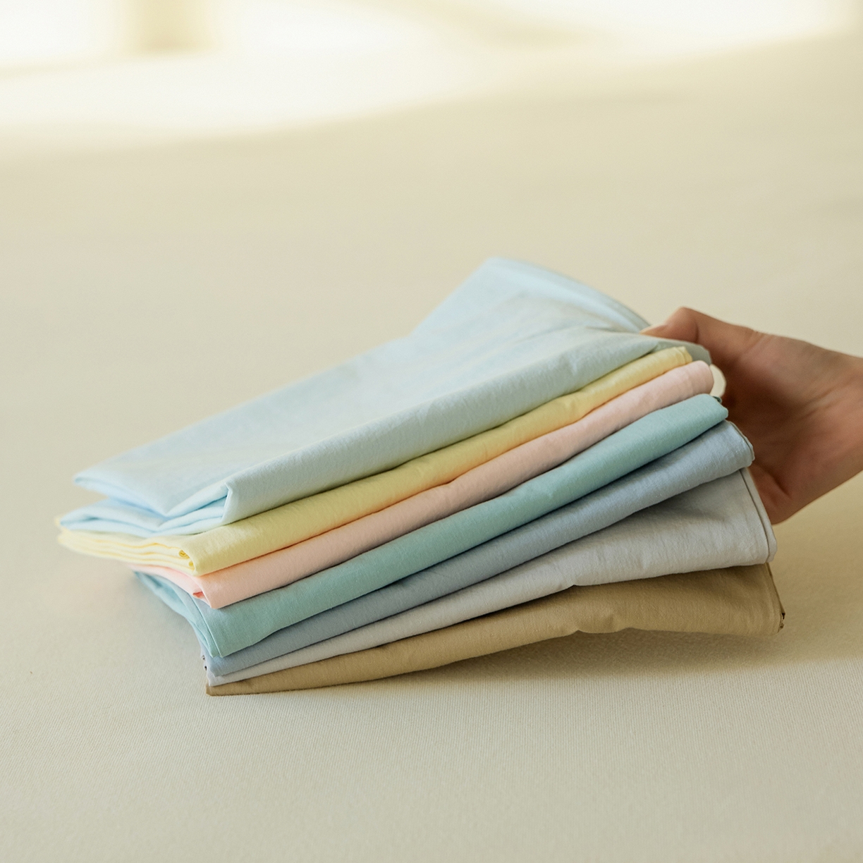 91家纺网 家纺一手货源 找家纺 轩和家居 2025新款全棉高支旧感砂洗长绒棉单床单 组合