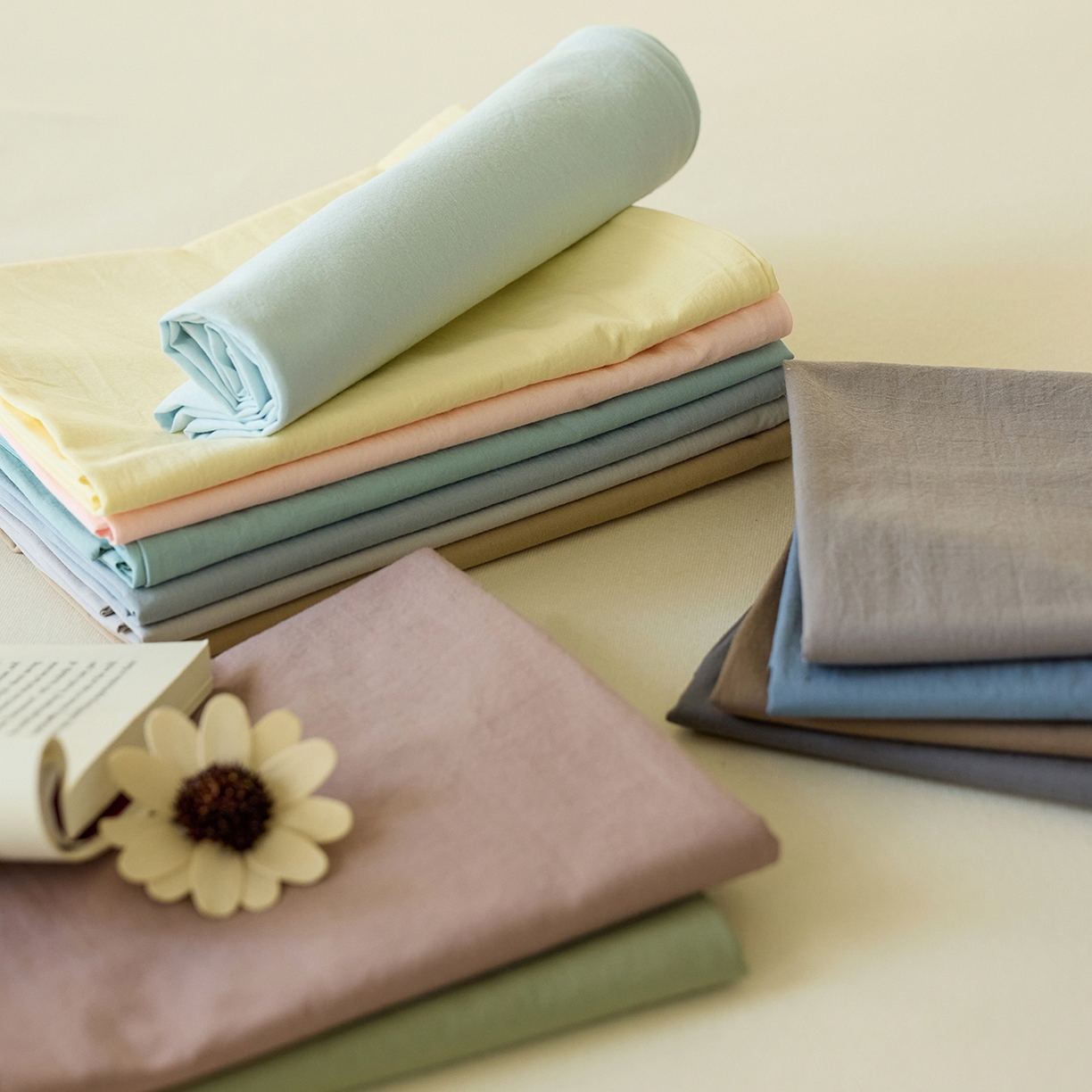 91家纺网 家纺一手货源 找家纺 轩和家居 2025新款全棉高支旧感砂洗长绒棉单床单 组合