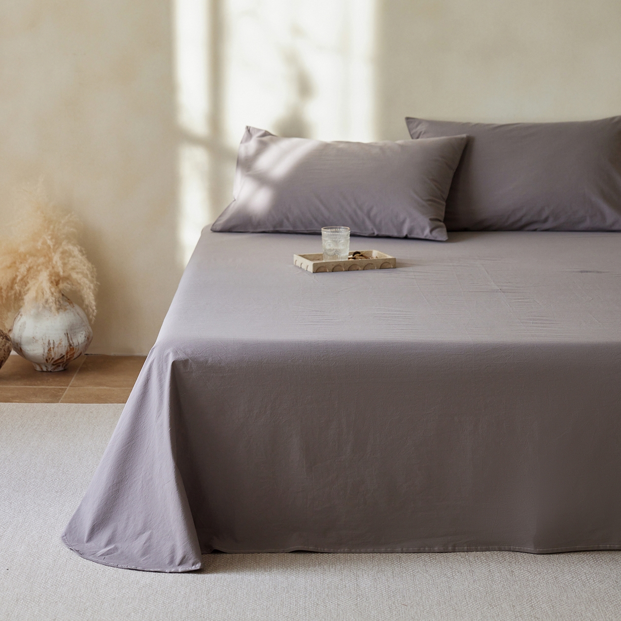 轩和家居 2025新款全棉高支旧感砂洗长绒棉单床单 暮烟灰