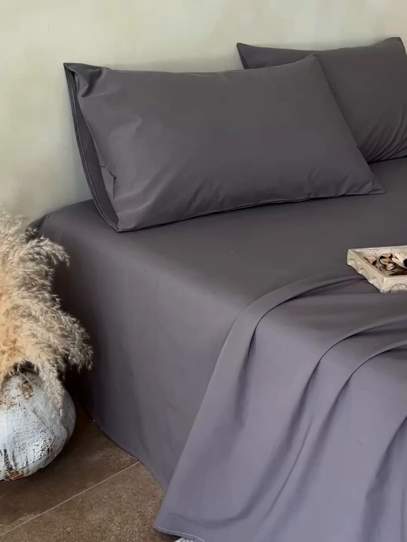 91家纺网 家纺一手货源 找家纺 轩和家居 2025新款全棉高支旧感砂洗长绒棉单床单 暮烟灰