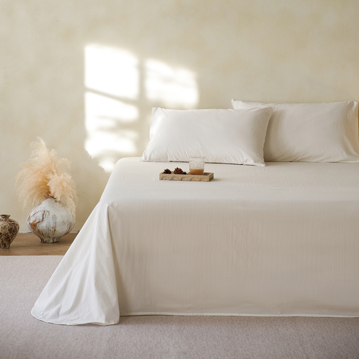 轩和家居 2025新款全棉高支旧感砂洗长绒棉单床单 浅云白