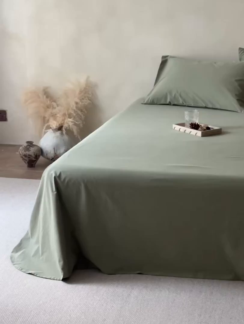 91家纺网 家纺一手货源 找家纺 轩和家居 2025新款全棉高支旧感砂洗长绒棉单床单 青绿色