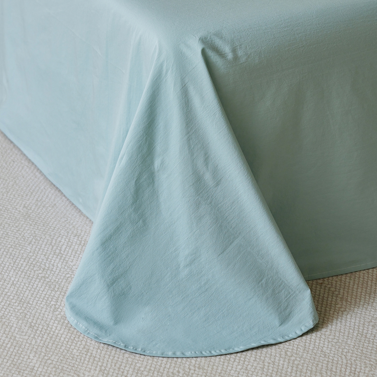 91家纺网 家纺一手货源 找家纺 轩和家居 2025新款全棉高支旧感砂洗长绒棉单床单 松石绿