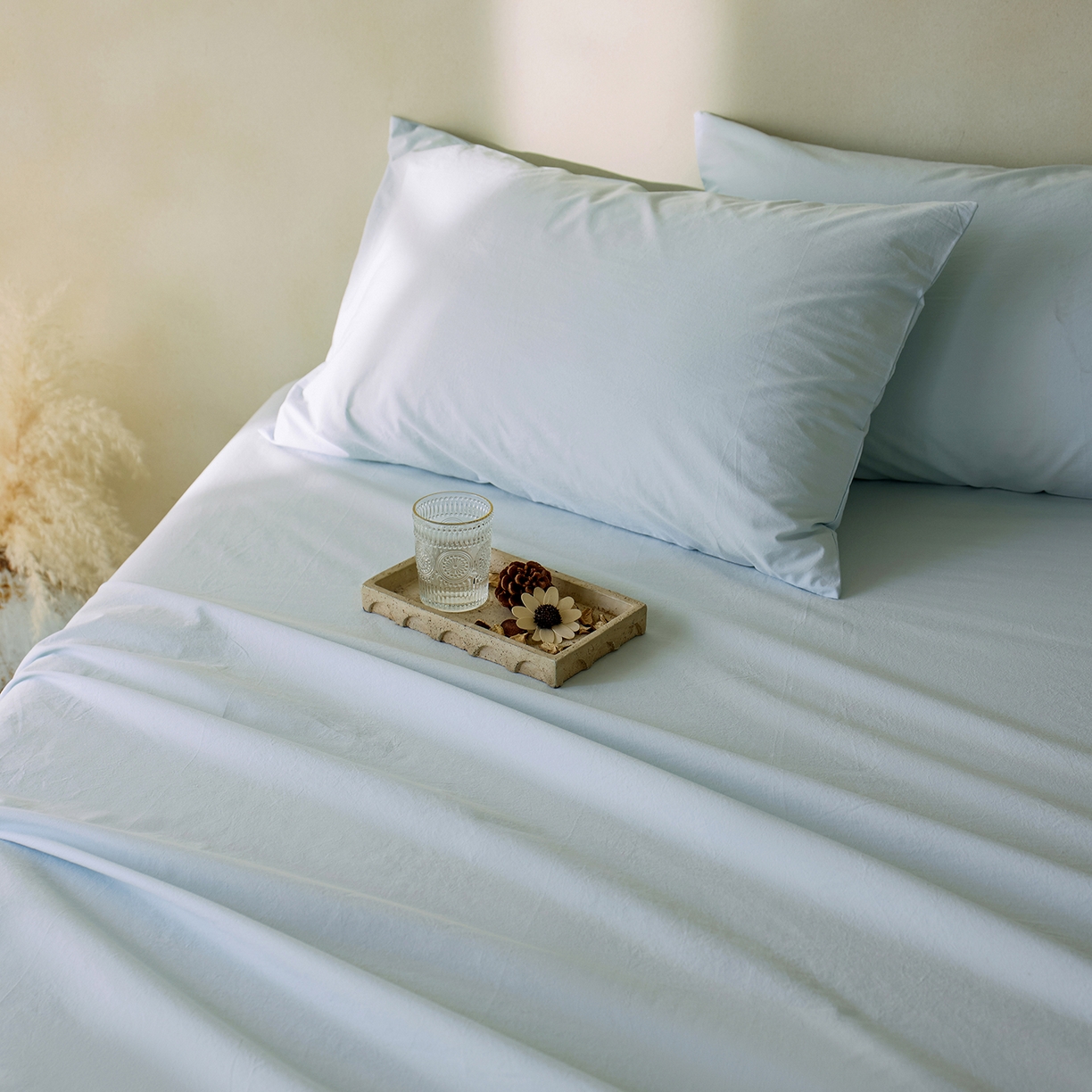 91家纺网 家纺一手货源 找家纺 轩和家居 2025新款全棉高支旧感砂洗长绒棉单床单 天空蓝